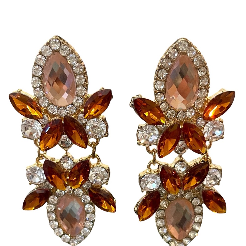 Elegant Amber Orange Crystal Earrings - Picture 1 of 5
